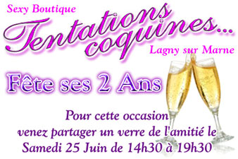 Flyer d'invitation pour les deux ans de votre Love & Sex Shop 77 'Tentations coquines'